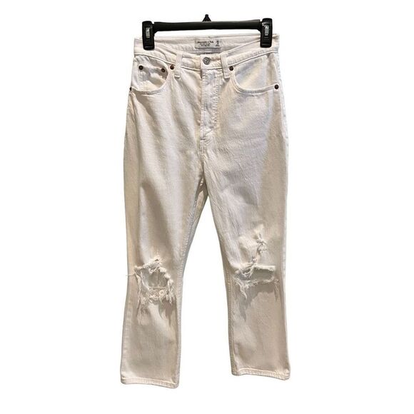 Abercrombie & Fitch straight, high-rise, distressed white jeans - 16 - Picture 1 of 8